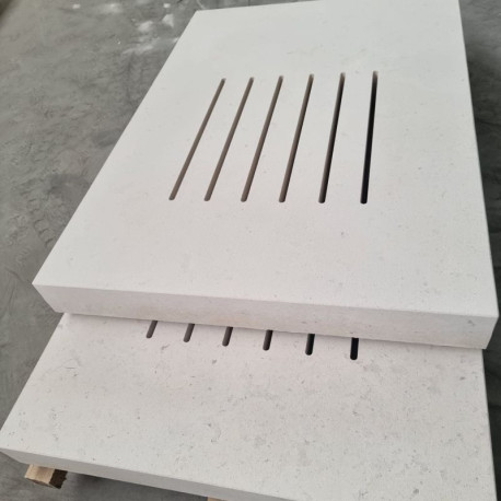 18 cm starke Kalkstein Podestplatte Blancka Flava weiß 100 x 100 cm